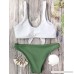 ZAFUL Women's 2PCS Swimsuits Knotted Bralette Bikini Top and Bottoms White and Green B07BP1LB75